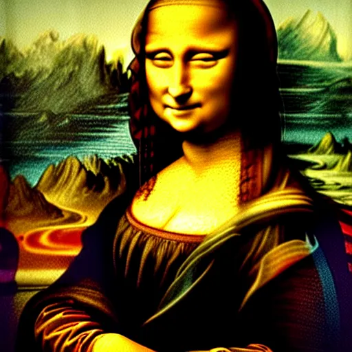 Image similar to The Mona Lisa painted by Bob Ross