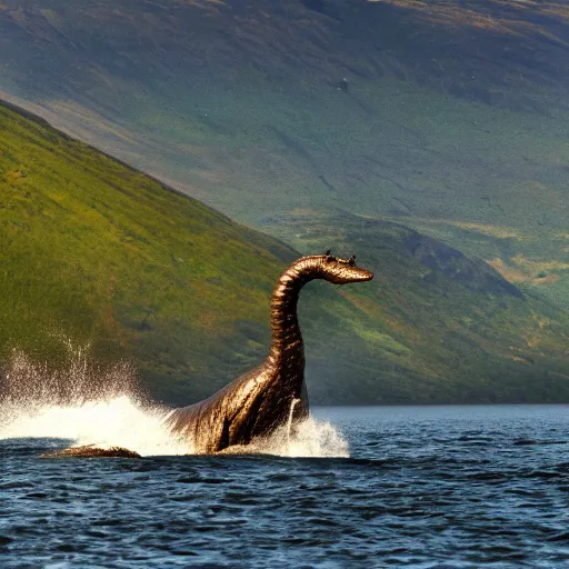 Prompt: clear photograph of the loch ness monster, high detail, 8 k,