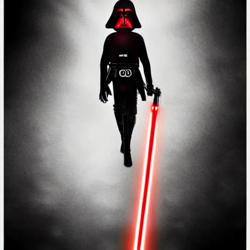 Prompt: sith warrior, red lightsaber, death, dark, grim, tim burton