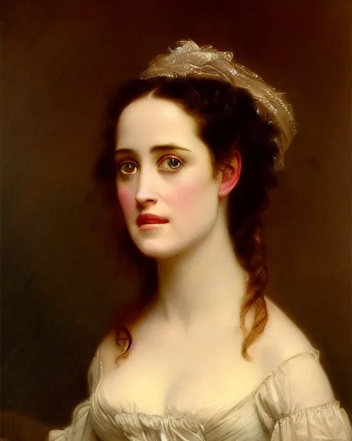 Prompt: accurate portrait en buste of eva green vesper lynd vannessa ives by Hughes Merle, by Pierre Auguste Cot, perfectly detailed eyes, abundant detail