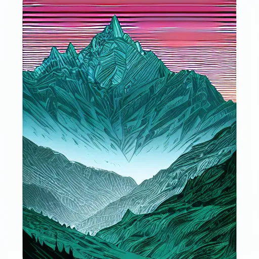 Prompt: Sharp mountains by Dan Mumford