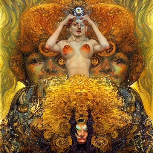 Image similar to Divine Chaos Engine by Karol Bak, Jean Deville, Gustav Klimt, and Vincent Van Gogh