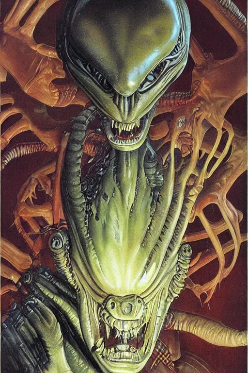 Image similar to alien monster by wayne barlow, norman rockwell, boris vallejo