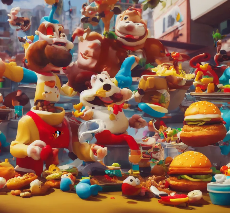 Prompt: living happy meal from macdonald rolling on streat, ue 5, ue 6, unreal engine 5, cinematic 4 k wallpaper, 8 k, ultra detailed, by popular digital artist, beautiful image, resolution, artstation