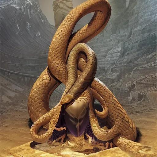 Prompt: pyramid with snake wrapped around it by artgerm and Craig Mullins, James Jean, Andrey Ryabovichev, Mark Simonetti and Peter Morbacher 16k