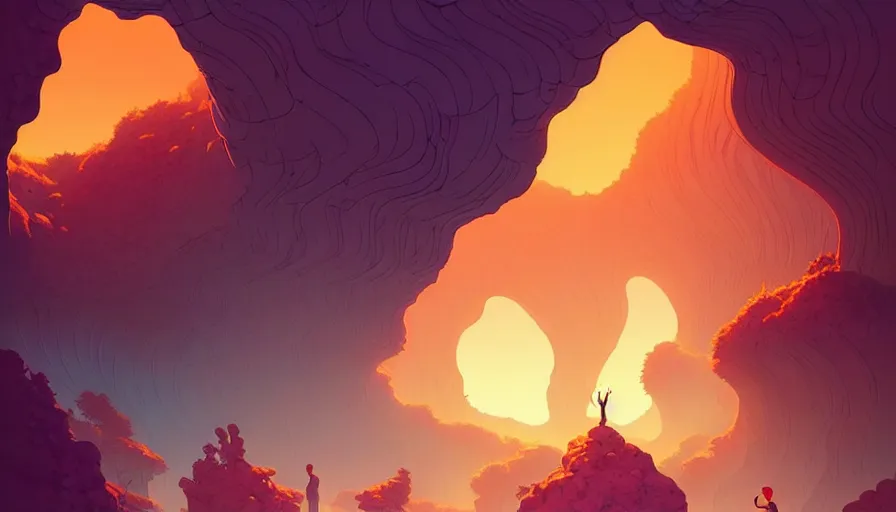 Image similar to natural cave wall, dynamic light, illustration by josan gonzales and moebius, rhads, clean thick line, comics style,