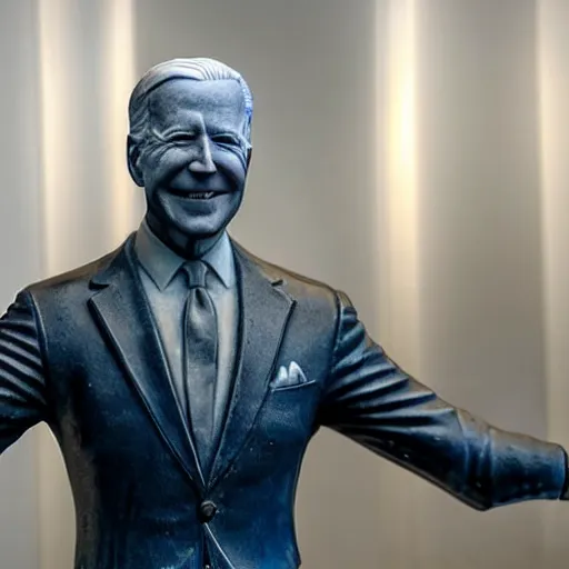 Prompt: close up photo of highly detailed marble statue of joe biden in a museum with a large crowd of gray aliens observing, smiling, far future, 8 k, 1 5 0 mp,