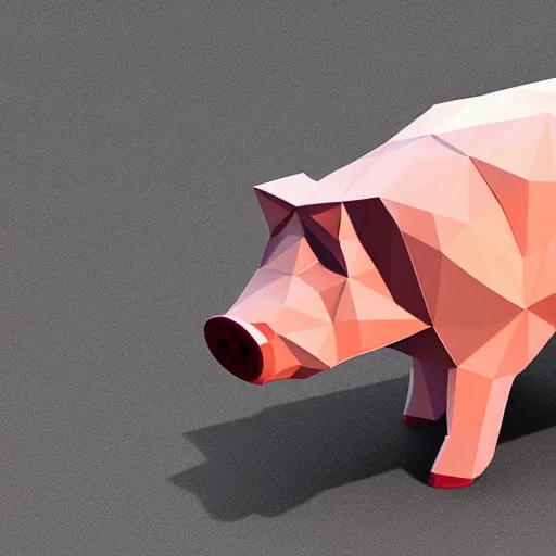 Image similar to a geometric low poly pig, by mark li