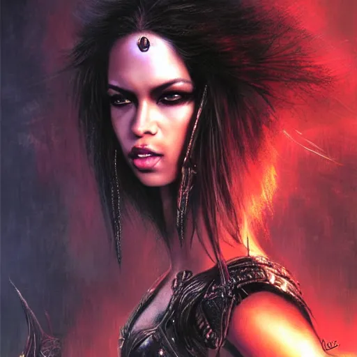 Image similar to aaliyah as queen of the damned, darkwave, darksynth, concept headshot art, sharp, digital matte painting, art by luis royo, greg rutkowski, wlop, dramatic lighting, trending on artstation