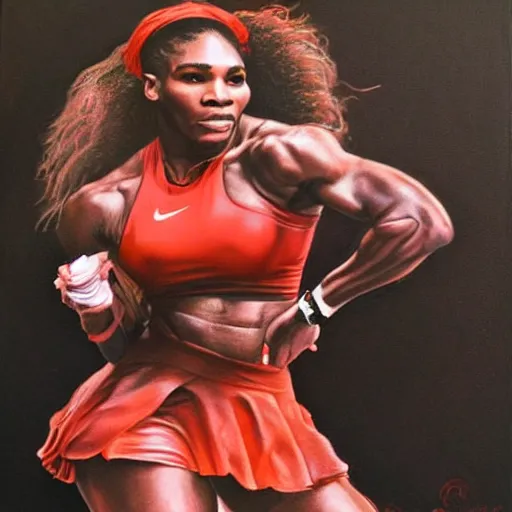 Prompt: ultra realistic portrait painting of serena williams as a pop singer, art by frank frazetta, 4 k, ultra realistic, highly detailed, epic lighting.