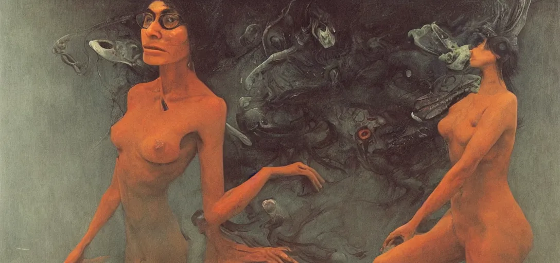 Prompt: mia khalifa Francisco Goya painting, part by Beksiński and EdvardMunch. warhammer 40000  elegant,  vibrant, futuristic, dark fantasy, intricate, smooth, artstation, art by Takato Yamamoto, Francis Bacon masterpiece