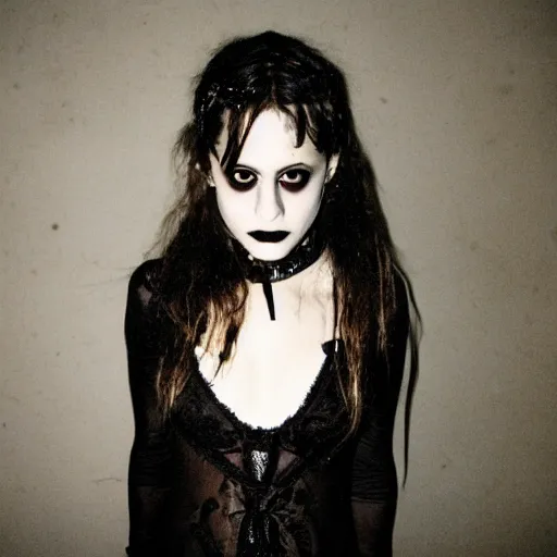 Prompt: a goth Brittany Murphy spirit, dark eerie photo