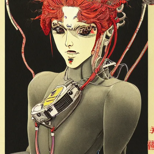 Image similar to portrait of female demon naraka astronaut painted in miyazaki color style drawn by katsuhiro otomo and takato yamamoto, high detail, intricate linework, sharp, smooth face, china doll face, high detail, manga and anime