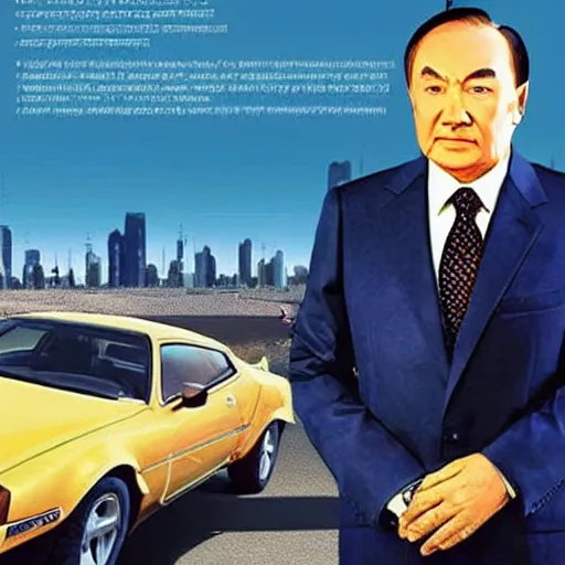 Image similar to Nursultan Nazarbayev in style of a GTA poster