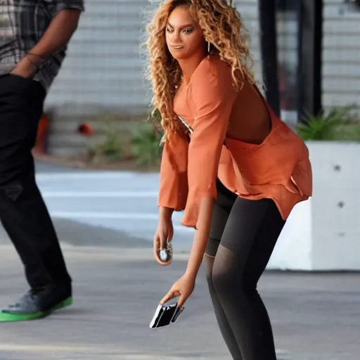 Prompt: photo of beyonce trying to find her cell phone.