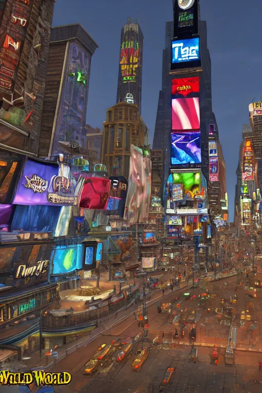 Image similar to Times Square in the style of Stormwind in World of Warcraft, unreal engine 8k resolution