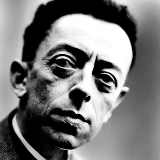 Image similar to 8k black and white photograph portrait of Albert Camus. National Geographic.