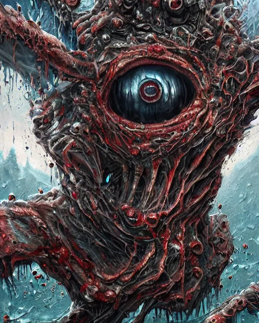 Prompt: Haunting horrifying detailed painting of a huge muscular hulking extraterrestrial flowing towel monster made of cloth, and bloodshot eyeballs, hyper detailed, trending on Artstation