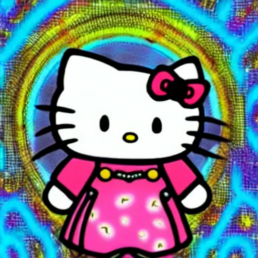 Image similar to hello kitty on an lsd trip, dmt visulas