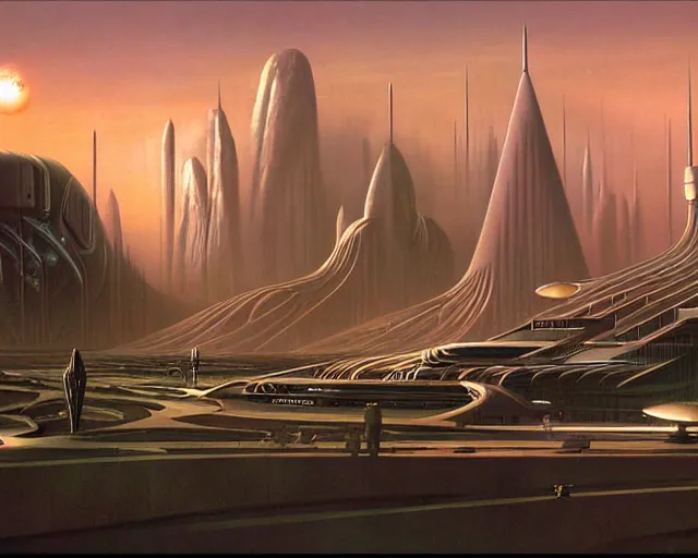 Prompt: The forks, sci-fi cinematic scene by Jim Burns