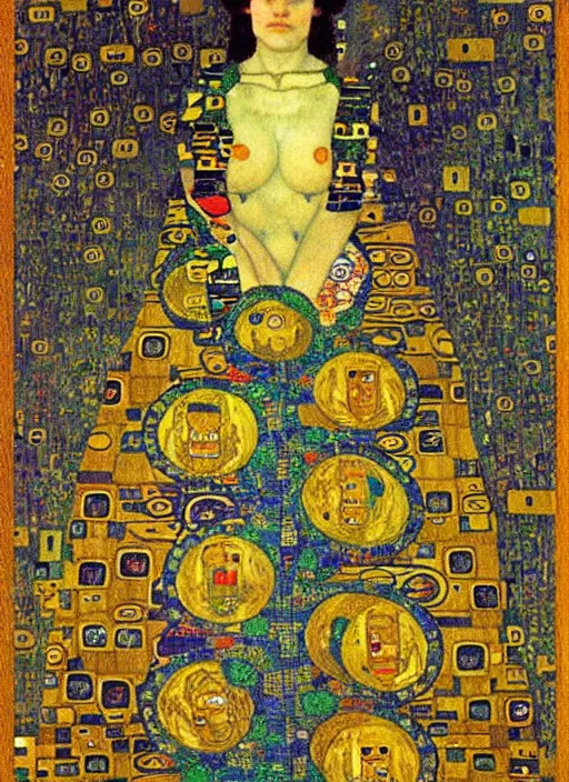 Image similar to beautiful detailed tarot card, painting by gustav klimt