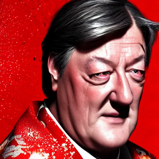 Prompt: Stephen Fry in a fancy kimono, unreal engine octane, red and white, portrait, glitter, depth of field, 8k, hyper detailed