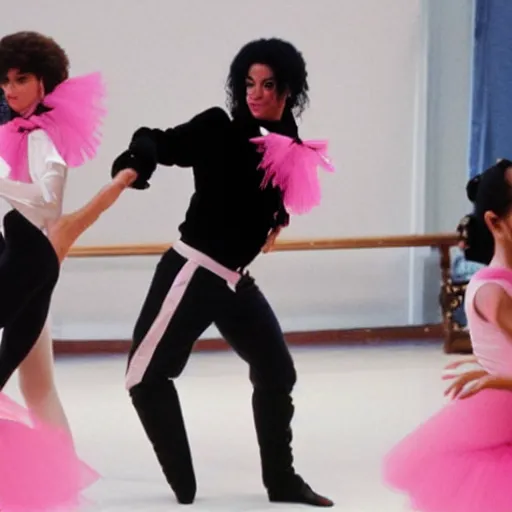 Prompt: michael jackson dances ballet and wears a pink tutu