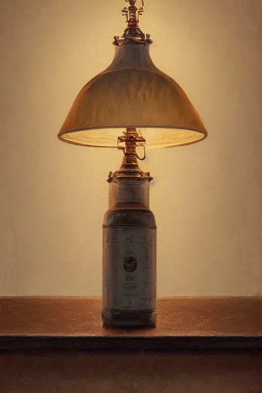 Prompt: a lamp in the style of a water bottle oil on canvas, intricate, portrait, 8k highly professionally detailed, HDR, CGsociety