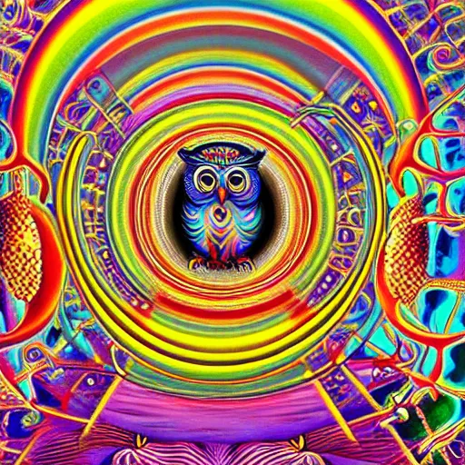 Image similar to the wisest of all owls, psychedelic, alex grey, salvador dali, trending on artstation, surreal