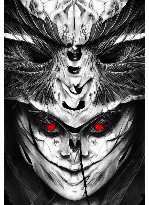 Image similar to digital _ painting _ of _ shinigami japanese horror black and white _ by _ filipe _ pagliuso _ and _ justin _ gerard _ symmetric _ fantasy _ highly _ detailed _ realistic _ intricate _ port