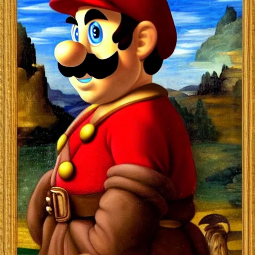 Image similar to a beautiful portrait of super - mario!!!!!! renaissance painting by da vinci