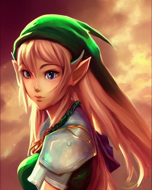 Image similar to Elf Princess Legend of Zelda anime character digital illustration portrait design by Ross Tran, artgerm detailed, soft lighting