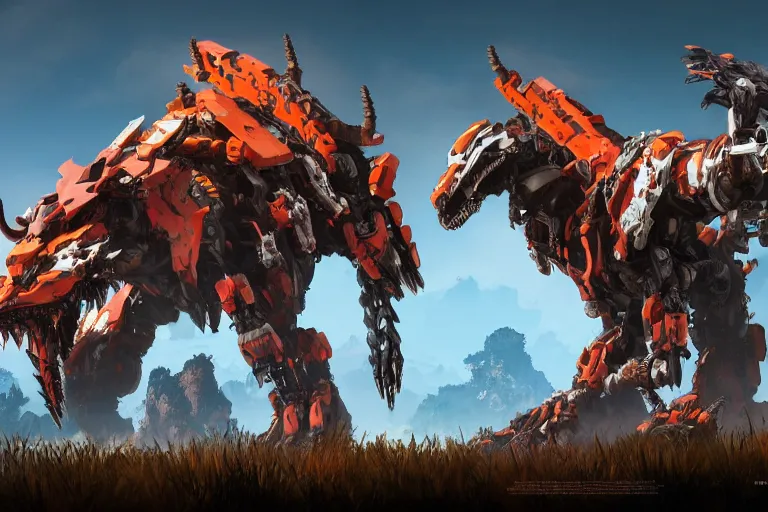 Image similar to fireclaw machine mecha animal beast robot of horizon forbidden west horizon zero dawn bioluminiscence global illumination ray tracing hdr fanart arstation by sung choi and eric pfeiffer and gabriel garza and casper konefal