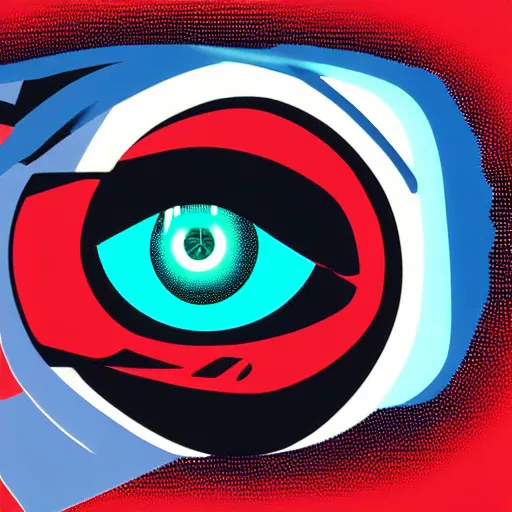 Prompt: Artistic illustration of a cyberpunk style robotic eye in the style of hal-9000