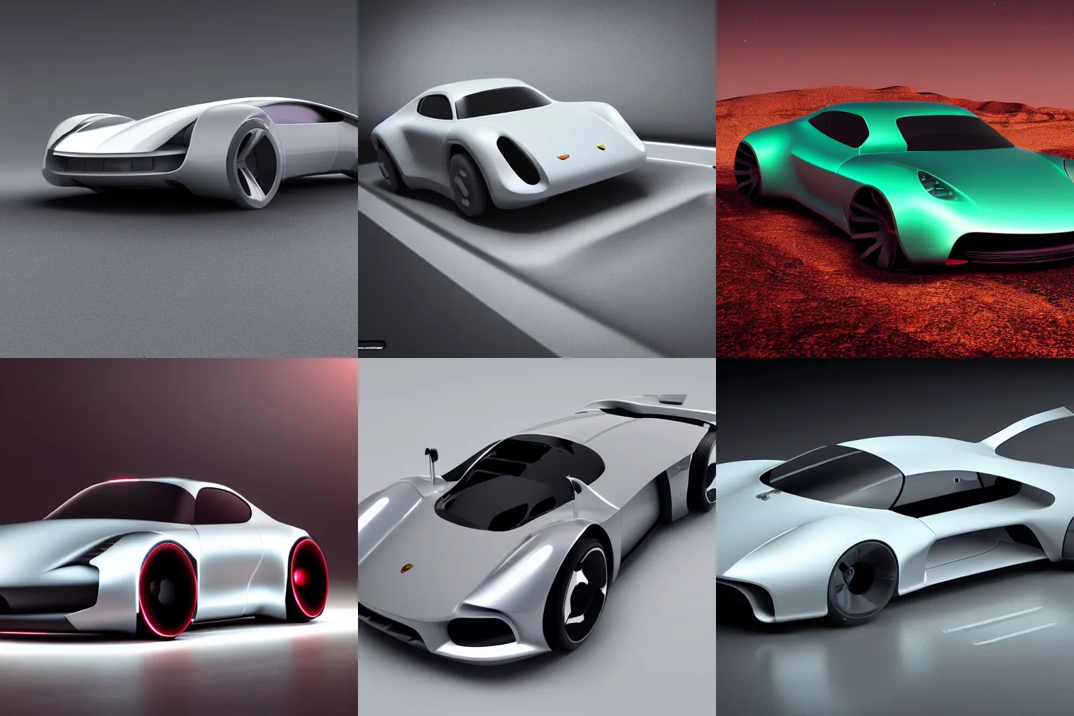 Prompt: futuristic Porsche designed by Apple white on grey studio lightening on laser tracks octane render