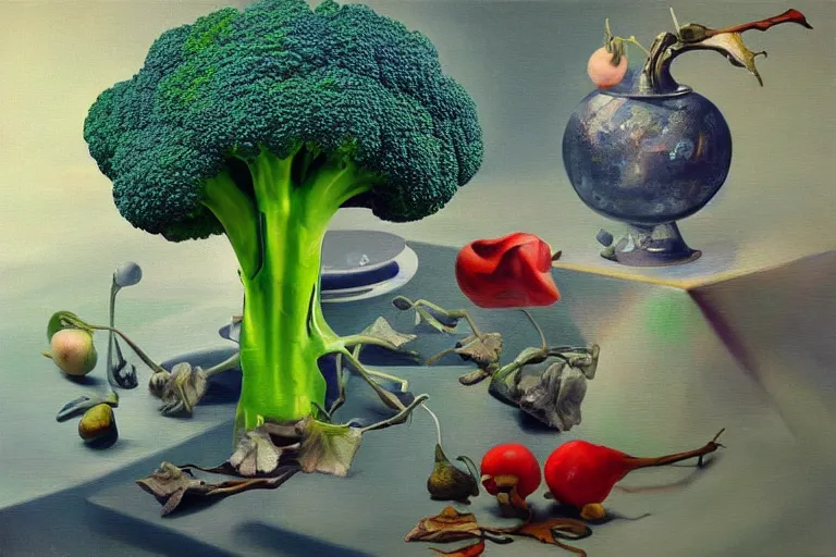 Image similar to broccoli music, surrealism, elegant oil painting, highly detailed