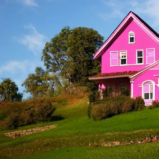 Prompt: a pink house on a hill, award winning, hd, 4k, 85mm