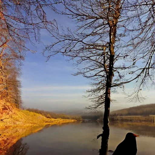 Image similar to Un beau jour, ou peut-être une nuit Près d'un lac je m'étais endormie Quand soudain, semblant crever le ciel Et venant de nulle part Surgit un aigle noir Lentement, les ailes déployées Lentement, je le vis tournoyer Près de moi, dans un bruissement d'ailes Comme tombé du ciel L'oiseau vint se poser