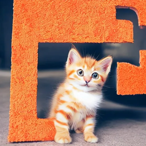 Image similar to cute fluffy orange tabby kitten with a sign that says