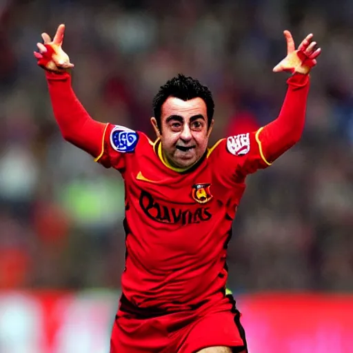 Image similar to xavi hernandez as the devil with red horns and an evil face