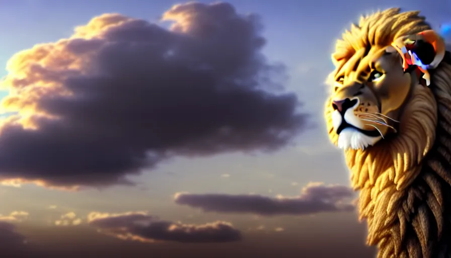 Image similar to cloud in the shape of a lion, matte painting, highly detailed, 8k