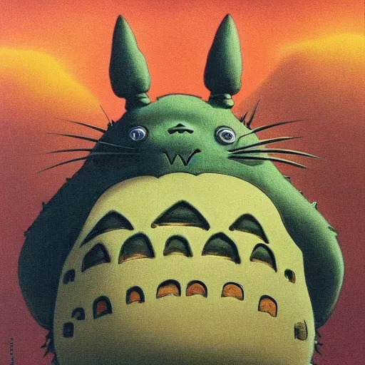 Prompt: Totoro, Studio Ghiblo, Zdzisław Beksiński