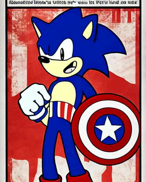 Prompt: sonic the hedgehog with captain america's shield promoting the war against capitalism propaganda poster, communist propaganda