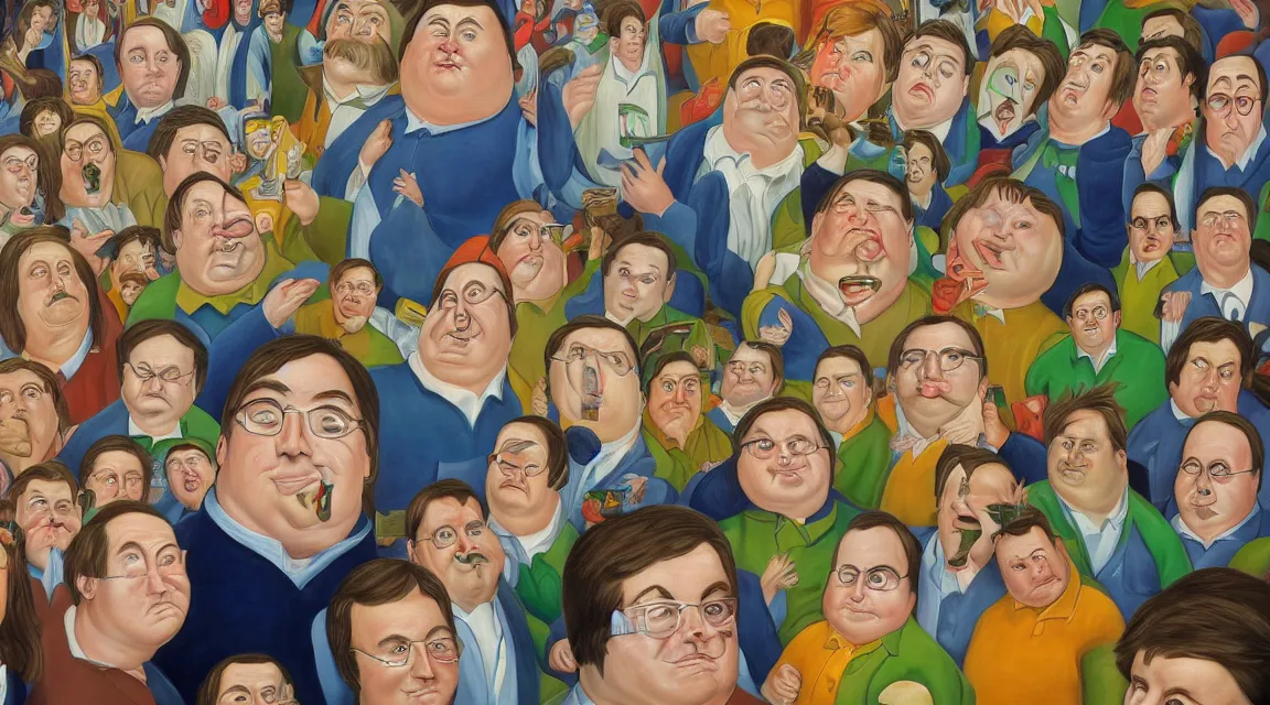 Image similar to Wallpaper of Linus Torvalds in a datacenter painted by fernando botero