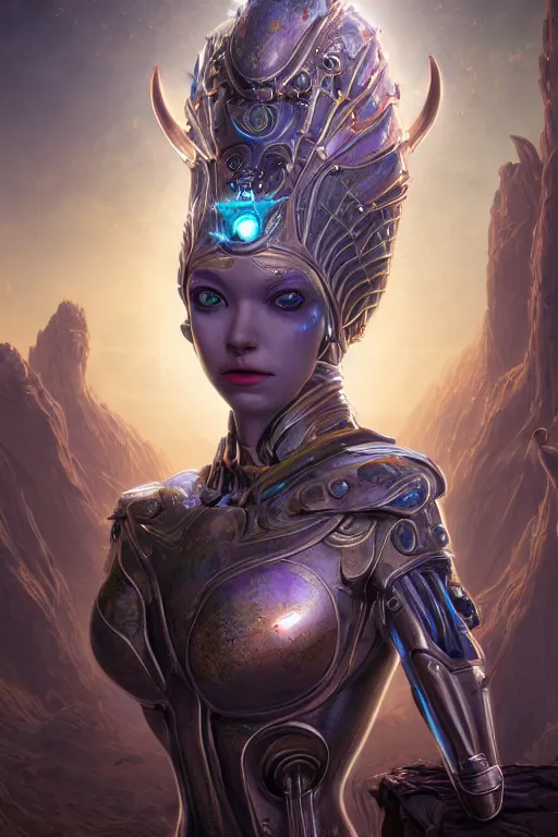 Image similar to portrait of a beautiful female hybrid cyborg atlantean anubis elsa jean alien warrior, regal, realistic, refined, detailed, digital art, jessica rossier, michael cheval, esao andrews, steampunk, walt disney ( 1 9 3 7 ), francois boucher, oil painting, highly detailed, cinematic lighting, unreal engine, 8 k, hd