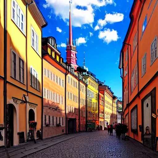 Image similar to stockholm gamla stan, in the style of anime