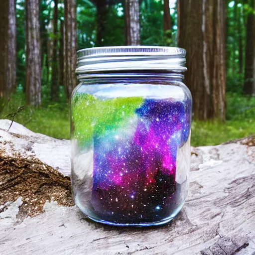Prompt: galaxies contained in a jar in a forest