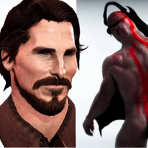 Prompt: christian bale from american psycho film in the God of War game