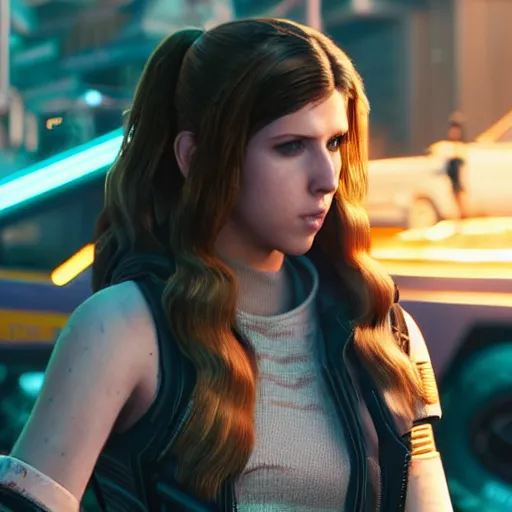 Image similar to anna kendrick in cyberpunk 2 0 7 7, unreal engine 5 4 k, hyperdetailed photorealism