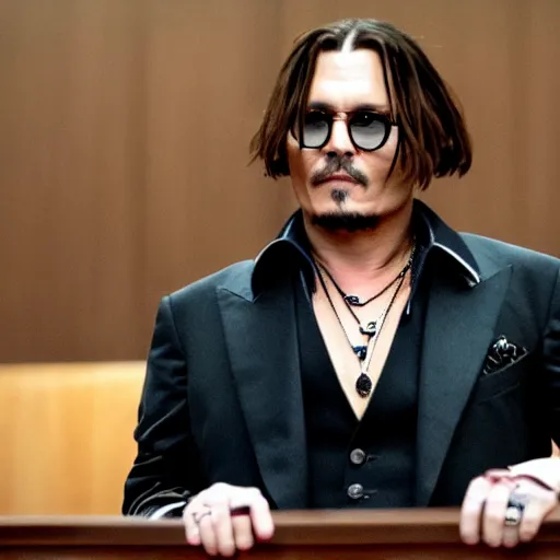 Prompt: johnny depp cheering in court as he wins defamation case, 4 k, photorealistic photography